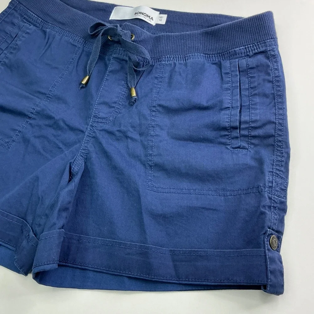 Sonoma Blue Utility Cargo Shorts Womens 10 Elastic Waist Drawstring Cuffed